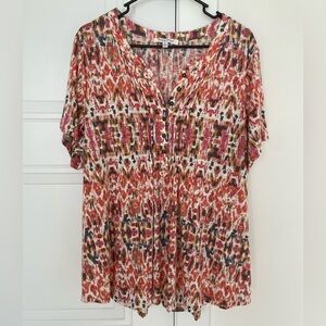 Rose & Olive Orange Pink Brown Multi Color Short Sleeve Top Size Plus Size 2X